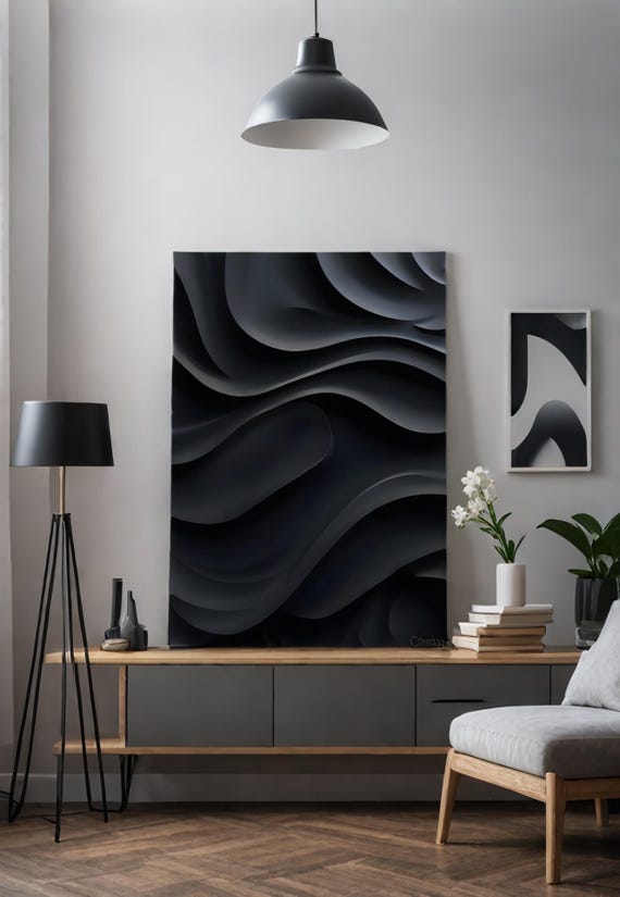 Dynamic Waves: Abstract Black Printable Art