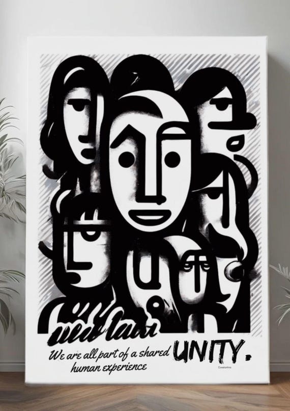 Faces of Unity: Modern Abstract Digital Art Print