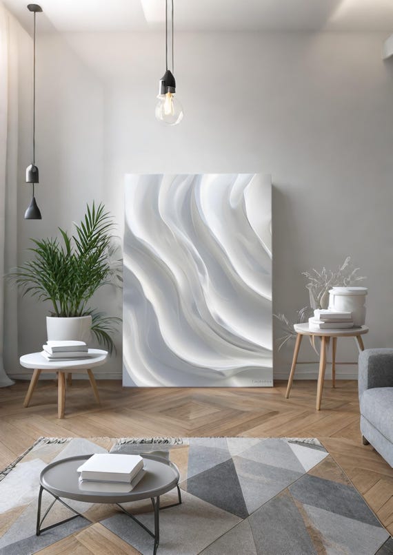 Dynamic white  Waves - Minimalist Abstract Digital Art Print