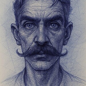 Blue Ink Gentleman Portrait: Vintage Pen Art Print (digital Download ...