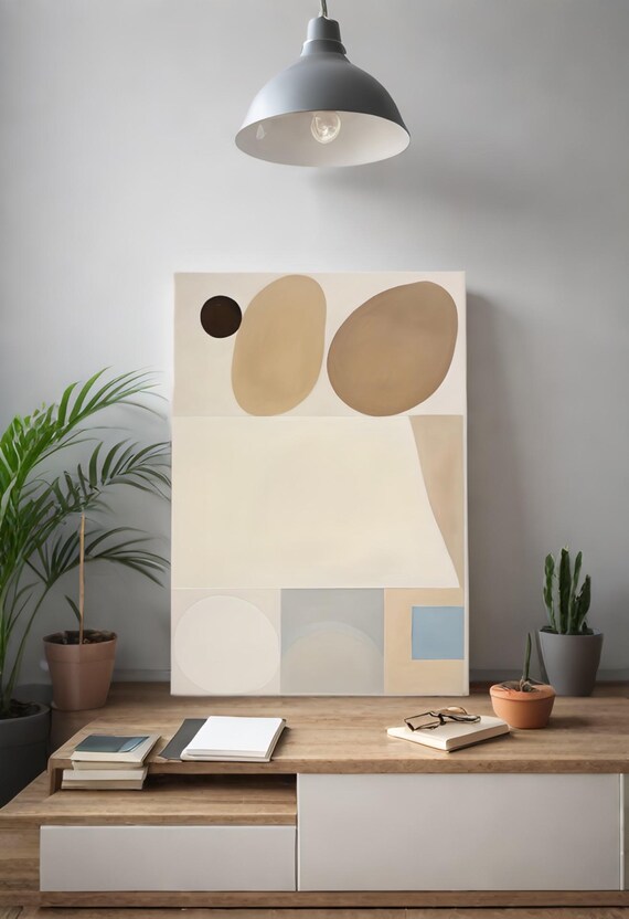 Abstract Organic Geometric Art Print - Minimalist Neutral Tones | Digital Download