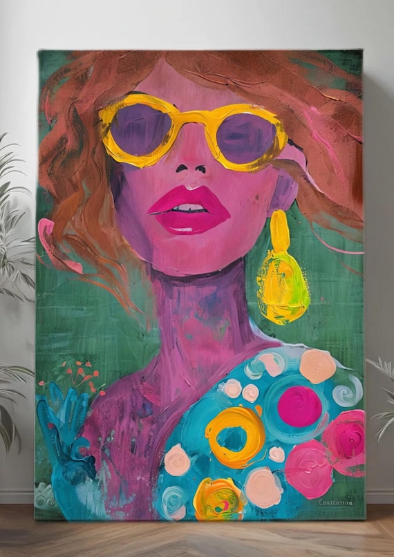 Vibrant Abstract Woman: Energetic Colorful Painting Downloadable Art