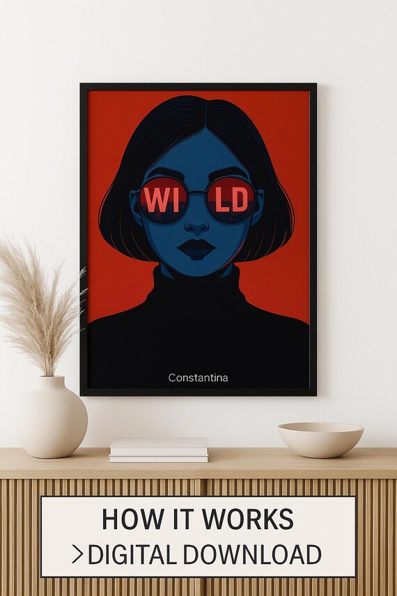 WILD (Red Edition) – Bold Retro Portrait Wall Art | Digital Download Poster | Feminine Pop Art for Gallery Walls & Modern Decor