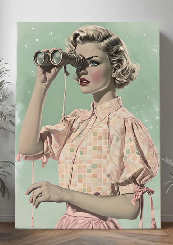 Retro Adventure: Vintage-Inspired Art Print of a Person with Binoculars