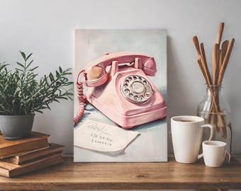 Póster de teléfono de disco rosa retro: Arte telefónico vintage (Descarga digital)