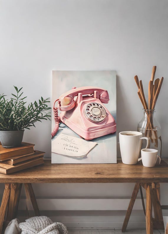 Retro Pink Rotary Phone Poster: Vintage Telephone Art (Digital Download)