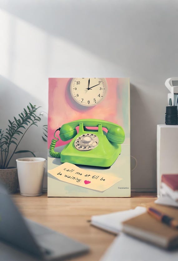 Retro Vibes: Vintage Green Rotary Telephone Art Poster - Nostalgic 70s Decor