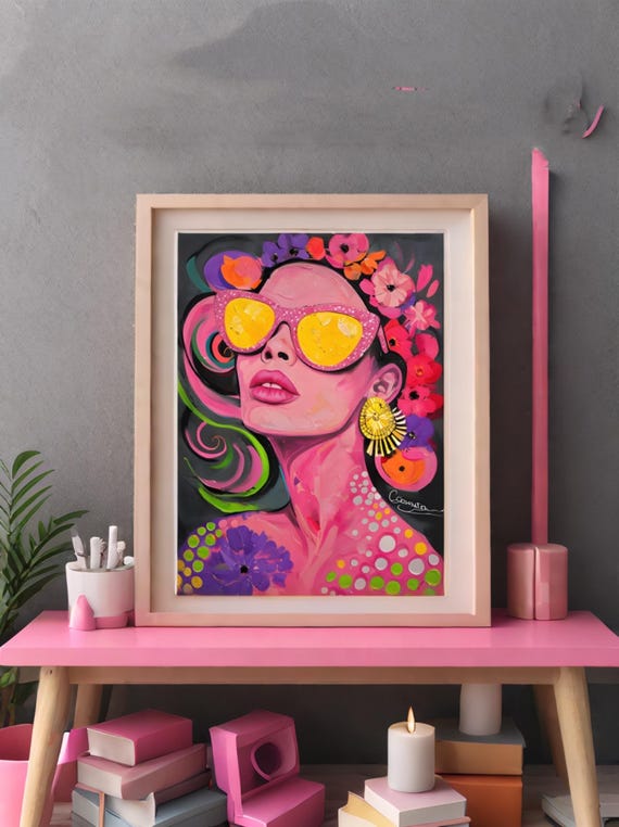 Vibrant Floral Adornment Art Print – Colorful Woman Portrait