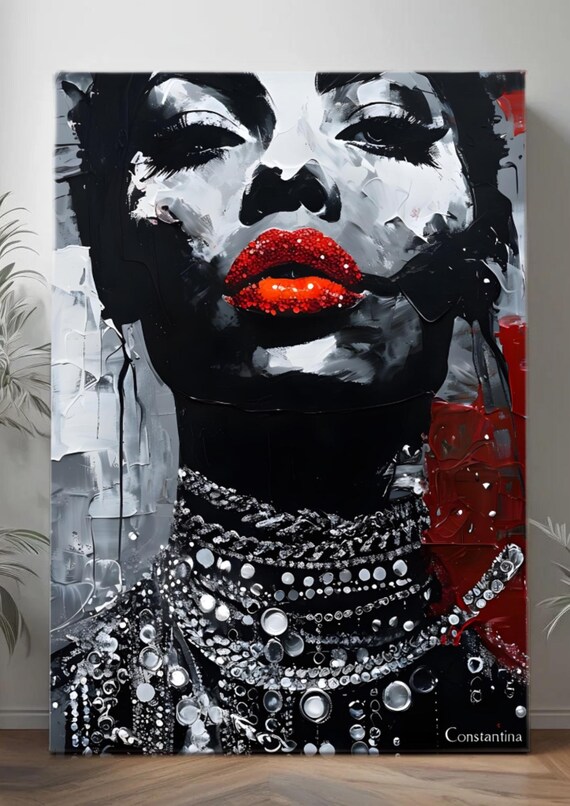 Empowered Elegance: Modern Art Portrait with Glossy Red Lips