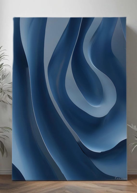 Dynamic Waves: Abstract Shades of Blue Printable Art