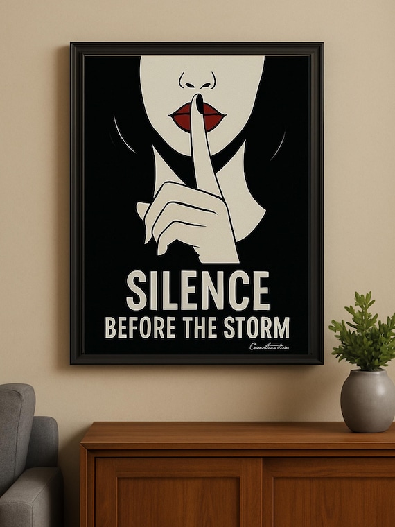 Silence Before the Storm – Bold Feminine Wall Art | Rebel Girl Poster | Digital Download | Minimal Retro Portrait | Red Lips Print