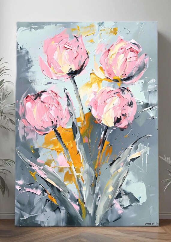 Vibrant Abstract Pink Tulips Art Print - Modern Floral Decor