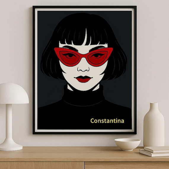 She Sees Through It All – Red Cat Eye Sunglasses Poster, Retro Bold Wall Art, Constantina Digital Print, Feminine Pop Art Download