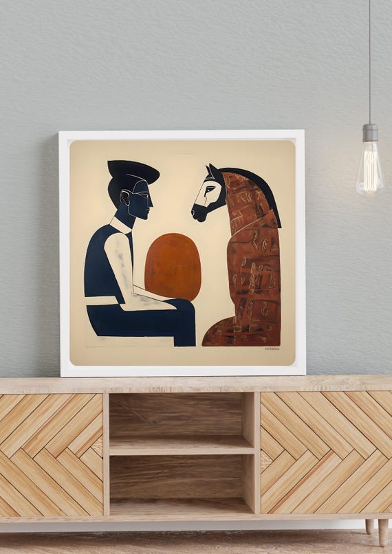 Abstract Harmony Person & Horse Minimalist Art Print