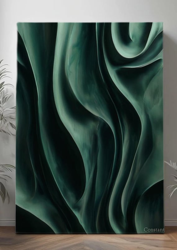 Dynamic Waves: Abstract Green Printable Art