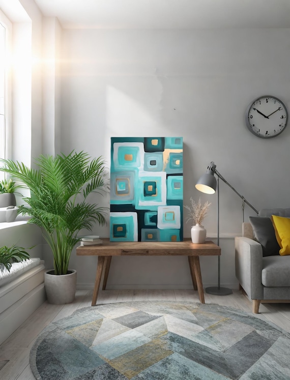 Canvas Art, Harmony in Geometry, Oceanic Blues, Serene Movement, Wall Decor, Home Decoration, Matte Canvas Print