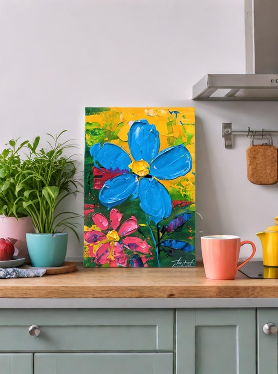 Botanical Wall Art, Floral Canvas Painting, Bright Green Home Decor, Modern Nature Art, Gift for Plant Lovers, Spring Vibes