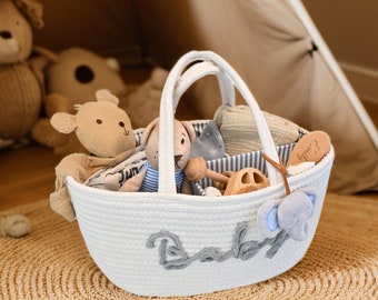 Baby Basket Rope Cotton for Baby Shower,Custom new baby gift,Gender neutral baby gift basket,Baby shower gift,Nursery Storage,MAMA Bag