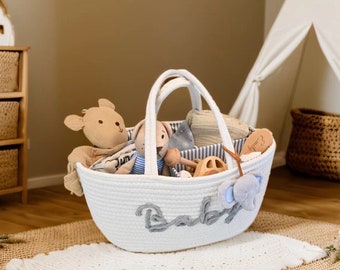 Baby Basket Rope Cotton for Baby Shower,Custom new baby gift,Gender neutral baby gift basket,Baby shower gift,Nursery Storage,MAMA Bag