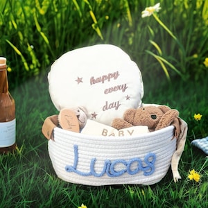 Personalisierter Babykorb-Seil aus Baumwolle für Babyparty, benutzerdefinierter Monogrammkorb, geschlechtsneutraler Babygeschenkkorb, Babypartygeschenk, Kinderzimmer-Aufbewahrung