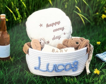 Personalized Baby Basket Rope Cotton for Baby Shower,Custom Monogram Basket,Gender neutral baby gift basket,Baby shower gift,Nursery Storage