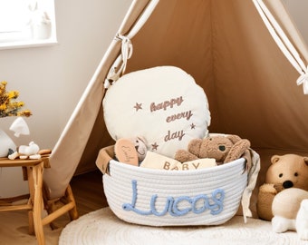 Personalized Baby Basket Rope Cotton for Baby Shower,Custom Monogram Basket,Gender neutral baby gift basket,Baby shower gift,Nursery Storage