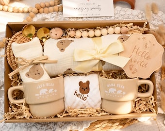 Coffret cadeau pour nouveau-né, tasses maman ours et papa ours, non sexiste