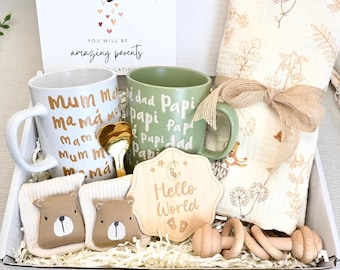 Caja de regalo para nuevos padres, regalo de género neutro, regalo para bebé recién nacido, regalo de revelación de género, regalo de embarazo, juego de regalo para mamá y bebé con manta, regalo posparto