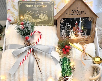 Caja de regalo navideña, acogedora manta de felpa, regalo navideño Hygge