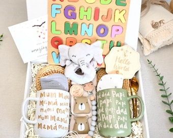 Caja de regalo para nuevos padres, regalo de género neutro, regalo para bebé recién nacido, regalo de revelación de género, regalo de embarazo, juego de regalo para mamá y bebé con manta, regalo posparto