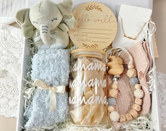 Confezione regalo personalizzata per neomamme, set regalo boho per baby shower