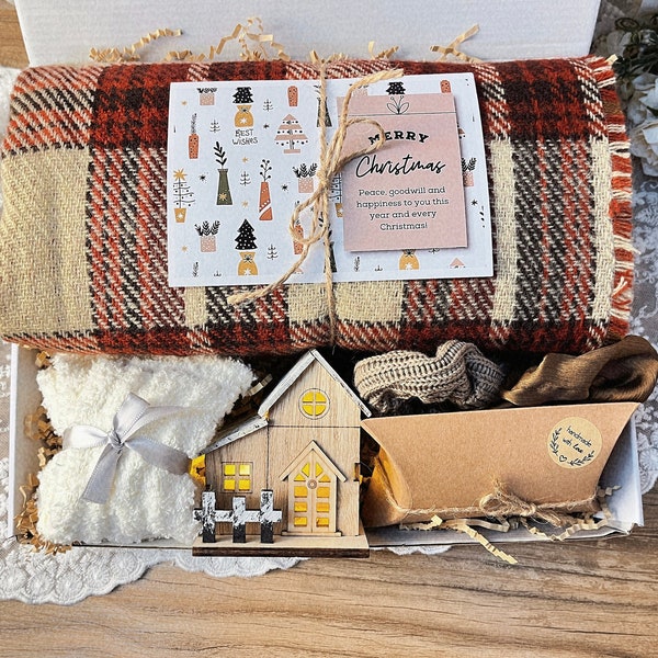 Coffret cadeau de Noël avec écharpe, coffret cadeau Foulard Hygge, cadeau de Noël pour elle, panier-cadeau de Noël Besties Sisters, cadeau de Noël petite amie