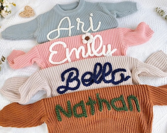 Suéteres personalizados con nombre de bebé bordados a mano, regalo personalizado para recién nacidos, regalo de baby shower, regalo de cumpleaños para bebé niño y niña, regalo de nueva mamá
