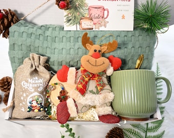 Caja de regalo navideña para mujer, paquete de cuidado navideño con té, cesta de regalo navideña relajante, caja de regalo de autocuidado, regalos para ella para cualquier ocasión.