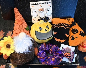 Coffret cadeau d'Halloween, citrouille lumineuse, décoration de poupée, chaussettes, serre-tête