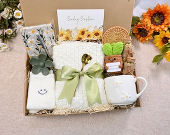 Emotional Support Plant Gift Box，Sending Sunshine Gift ,Warm and Cozy Gift Box With Crochet Succulents,Sympathy gift box,Hug in a box