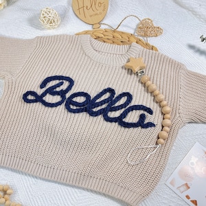 Custom baby name gift,hand embroidered baby sweaters,Custom Newborn gift, Baby shower gift, Birthday gift for baby boy and girl,new mom gift zdjęcie 7