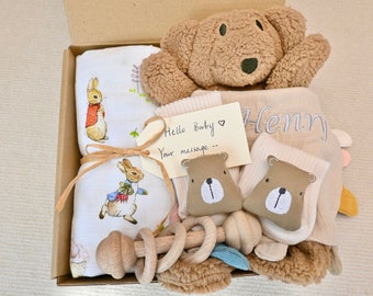 Custom new baby girl gift, Newborn girl gift,Gender neutral baby gift box, baby swaddle blanket,Baby shower gift