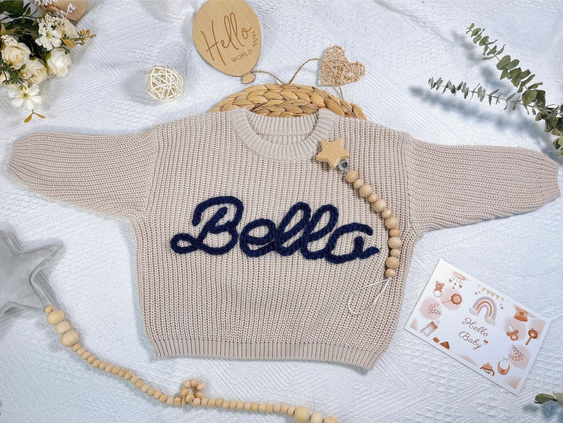 Custom baby name gift,hand embroidered baby sweaters,Custom Newborn gift, Baby shower gift, Birthday gift for baby boy and girl,new mom gift zdjęcie 6