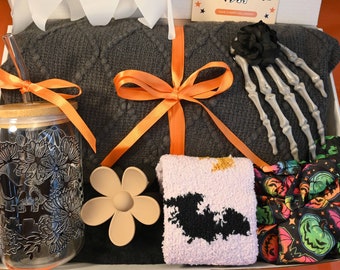 Cadeau unique d'Halloween et d'automne, boîte-cadeau d'Halloween personnalisée avec couverture et gobelet effrayant à tête de citrouille, idée cadeau fille d'Halloween