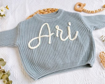 Personalized hand embroidered baby name sweaters,Custom Newborn gIft, Baby shower gift, Birthday gift for baby boy and girl,new mom gift