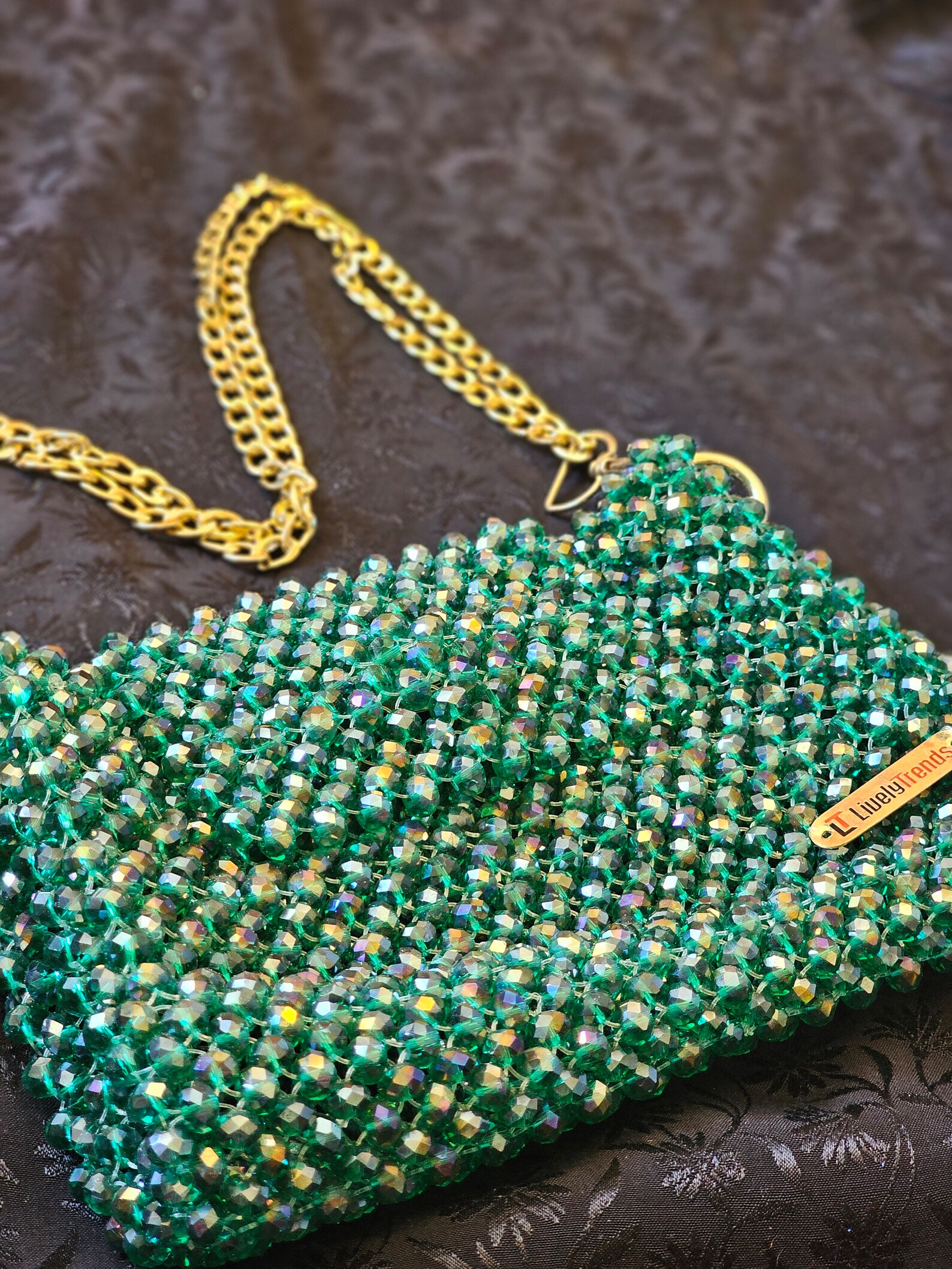 Emerald Stone Embellished Shoulder Bag