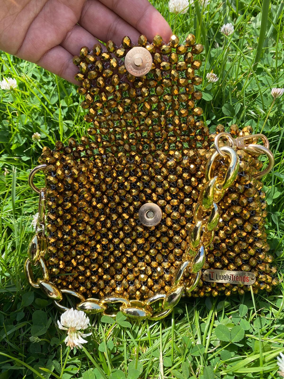 CRYSTAL EMBELLISHED BAG IN GOLD main image 1