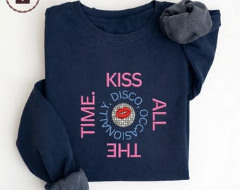Embroidered Concert T-Shirt, Kiss All The Time. Disco, Occasionally. HS4 Shirt, Retro Character Print Tee, Trendy Pop Concert Fan Gift