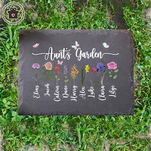 Aunt&#39;s Garden Stone, Love Grows Here Garden Stone Gift For Mom, Custom Birth Month Flower Garden Stone, Mother&#39;s Day Gift, Birthday Gift
