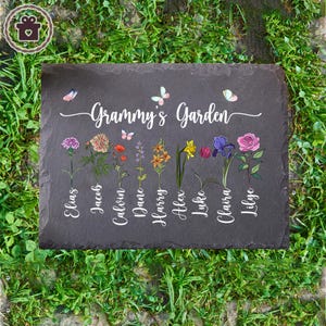Grammy&#39;s Garden Stone, Custom Garden Stone Gift For Mom, Grandma, Custom Birth Month Flower Garden Stone, Mother&#39;s Day Gift, Birthday Gift