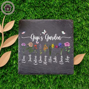 Gigi&#39;s Garden Stone, Custom Garden Stone Gift For Mom, Grandma, Custom Birth Month Flower Garden Stone, Mother&#39;s Day Gift, Birthday Gift