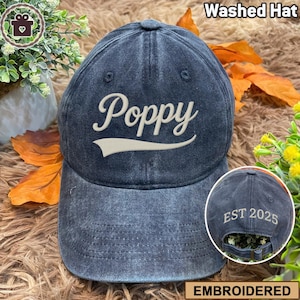 Embroidered Poppy Est 2025 Hat, Grandpa Hat With Custom Year Est, Grandpa Hat, Personalized Grandpa Hat, Father&#39;s Day Gift, New Grandpa Gift
