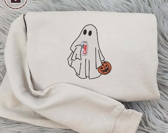 Halloween Ghost Diet Cola Embroidered Sweatshirt-Halloween Shirt-Halloween Sweater-Witch Shirt-Fall Sweatshirt