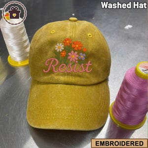 Resist Embroidered Washed Hats FDT Democrat Gift, Floral Trump Hat, Political Protest Resist Cap, Leftist Anti-MAGA Liberal Progressive Hat